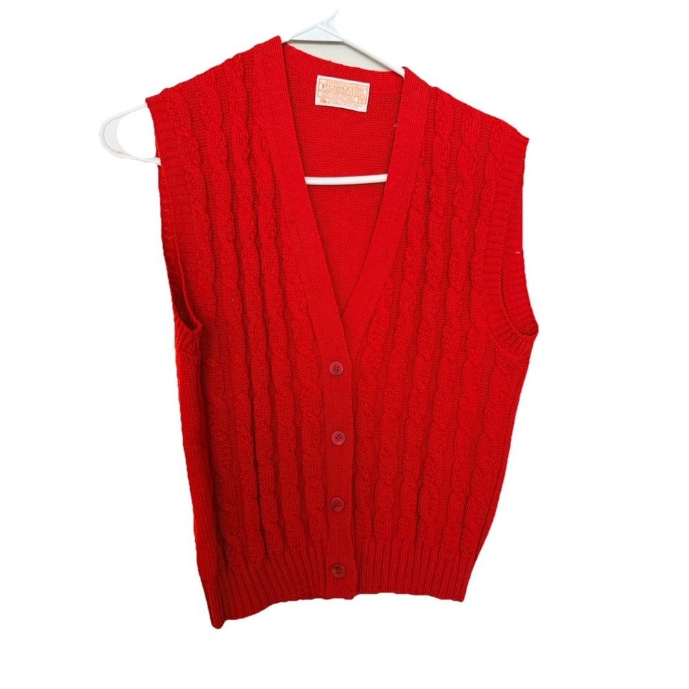 Pendleton Sweater Vest Womens Small Red Cable Knit Button Wool Vintage